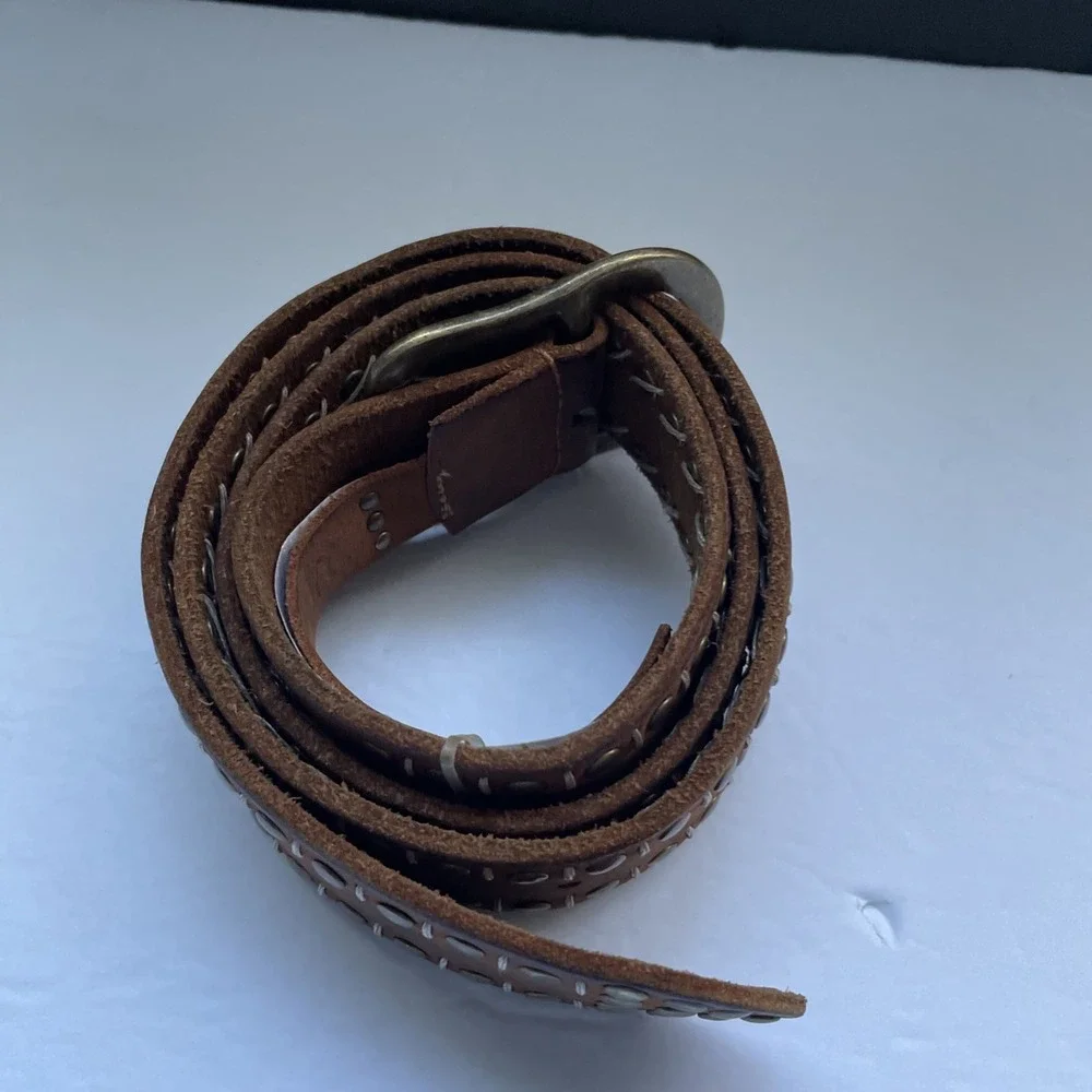 We The Free Alpine Studded Leather Belt Brown Brass Buckle M Boho Festival Y2K